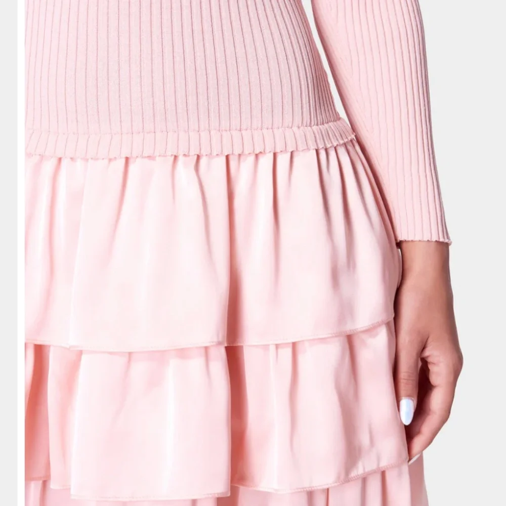 Bebe Off The Shoulder Ribbed Top Tiered Skirt Rose Dress Size L - Picture 3 of 12